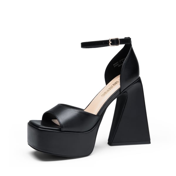 Chunky Ankle-Strap Platform Heel Sandals - BLACK-PU -  0